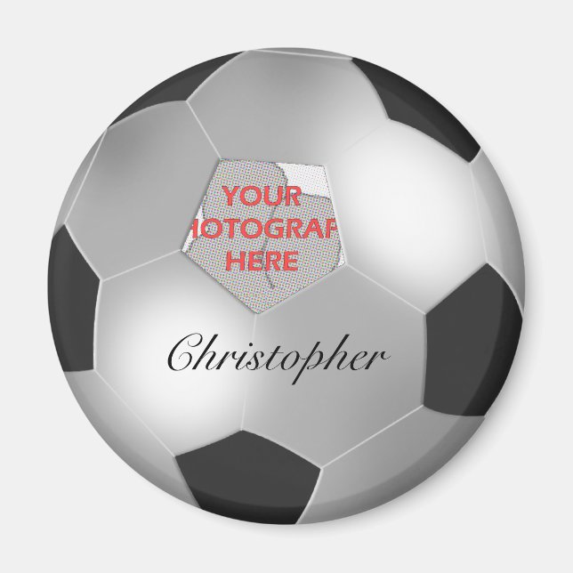 Silver Soccer ball customisable photo frame Magnet (Front)