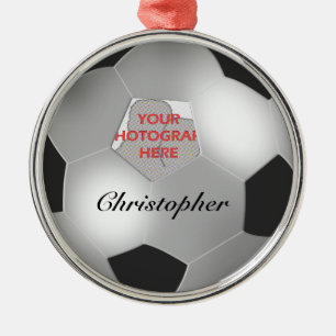 Silver Soccer ball customisable photo frame Metal Tree Decoration