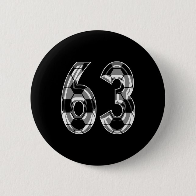 Silver Soccer Pattern Number 63 Jersey Player Unif 6 Cm Round Badge (Front)
