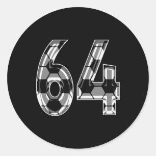 Silver Soccer Pattern Number 64 Jersey Player Unif Classic Round Sticker