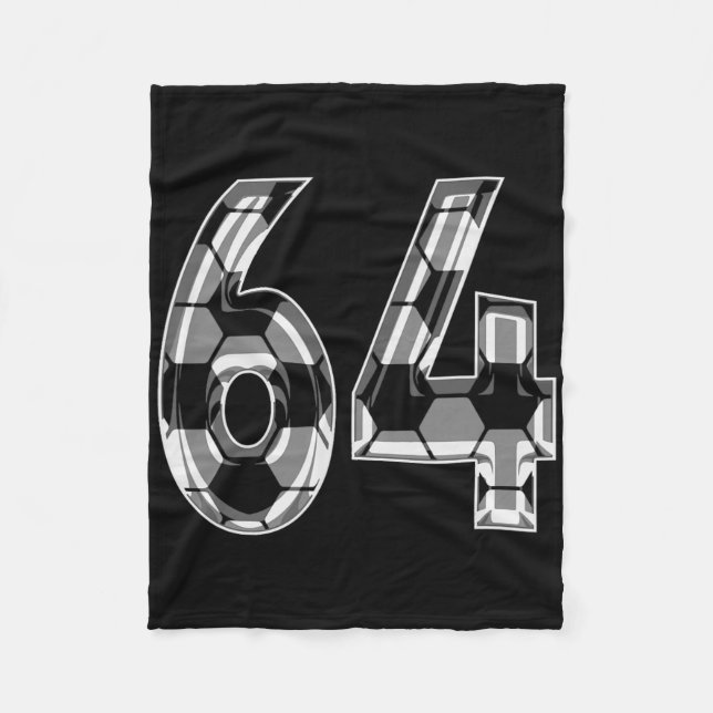 Silver Soccer Pattern Number 64 Jersey Player Unif Fleece Blanket (Front)