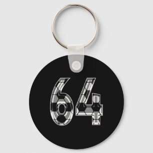 Silver Soccer Pattern Number 64 Jersey Player Unif Key Ring