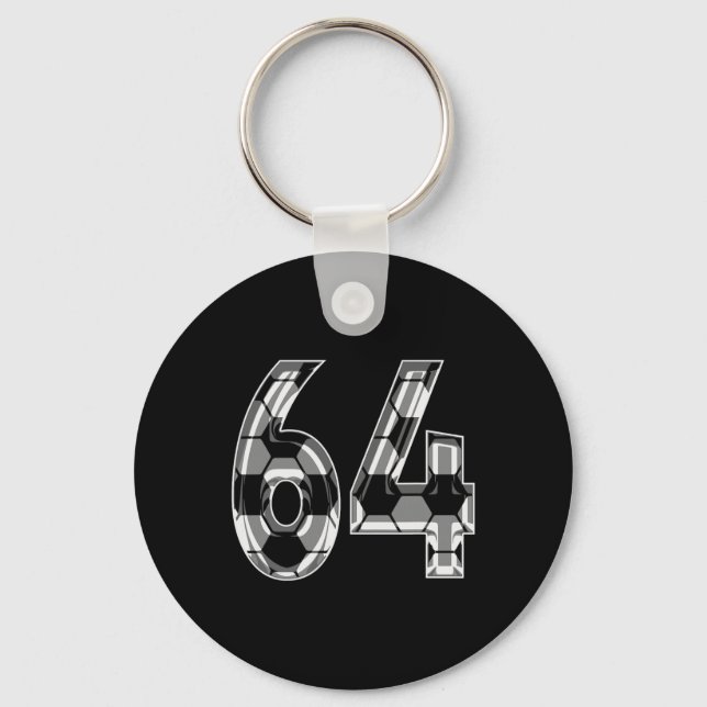 Silver Soccer Pattern Number 64 Jersey Player Unif Key Ring (Front)