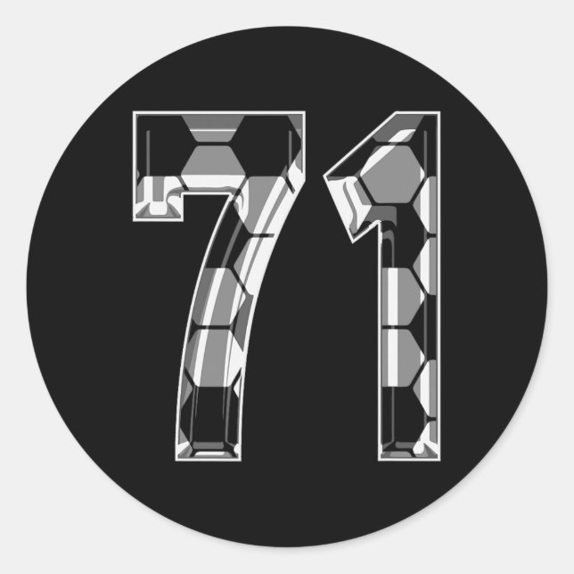Silver Soccer Pattern Number 71 Jersey Player Unif Classic Round Sticker (Front)