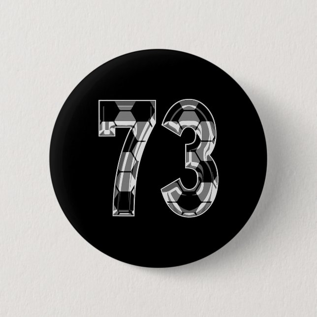 Silver Soccer Pattern Number 73 Jersey Player Unif 6 Cm Round Badge (Front)
