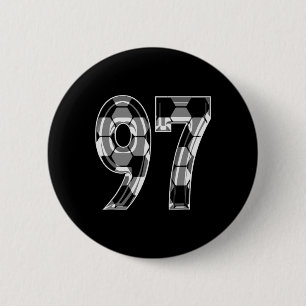 Silver Soccer Pattern Number 97 Jersey Player Unif 6 Cm Round Badge