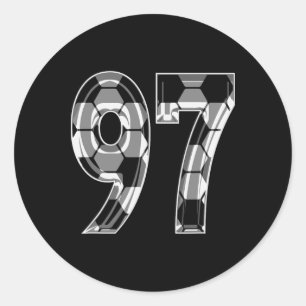 Silver Soccer Pattern Number 97 Jersey Player Unif Classic Round Sticker