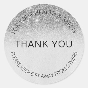 Silver Social Distancing Glitter Salon 6ft Away Classic Round Sticker