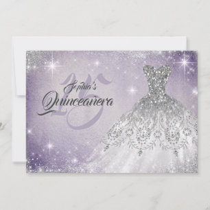 Silver Soft Purple Lace Diamond Gown Quinceanera Invitation