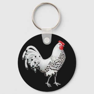 Silver Spangled Hamburg Chicken Keychain