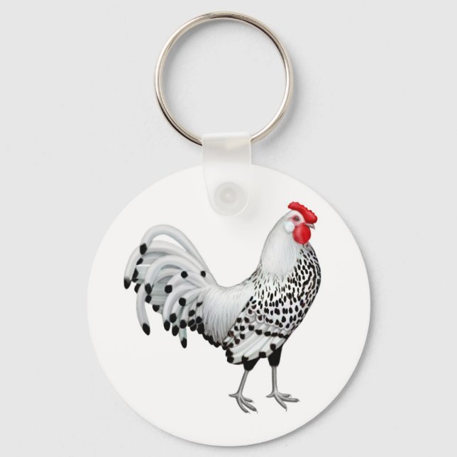 Silver Spangled Hamburg Rooster Keychain (Front)
