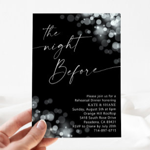 Silver Sparkle and Black Rehearsal Dinner Invitation