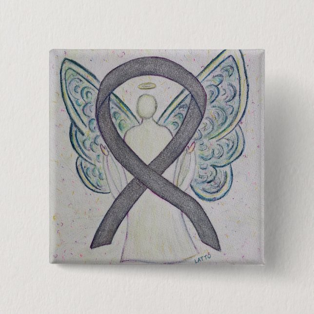Silver Sparkle Angel Awareness Ribbon Art Pins (Front)