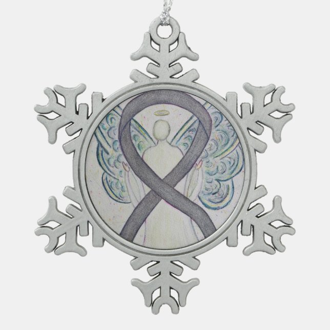 Silver Sparkle Awareness Ribbon Angel Ornament (Front)