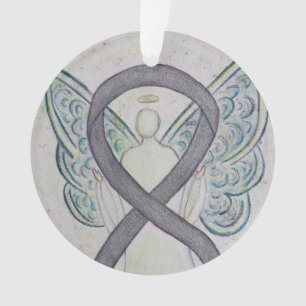 Silver Sparkle Awareness Ribbon Angel Ornaments