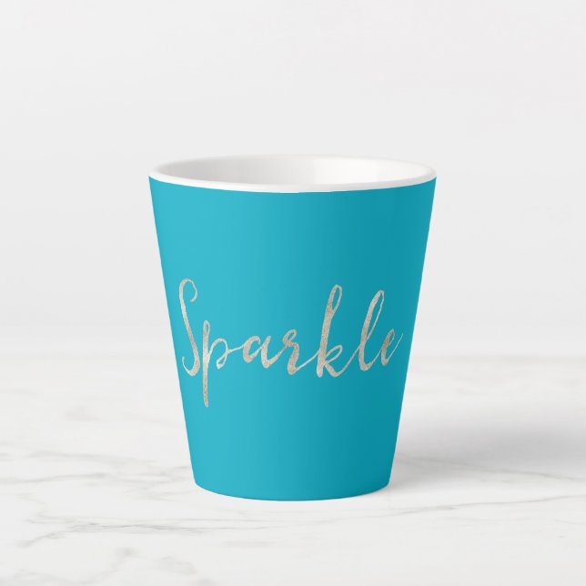 Silver Sparkle Bright Aqua Blue Latte Mug (Front)