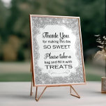 Silver Sparkle Candy Buffet Bridal Shower Sign<br><div class="desc">This silver sparkly candy buffet sign will be the perfect compliment to the candy bar at your wedding, birthday, bridal shower or baby shower. It features a silver sparkle background with a frame cutout with the phrase "Thank you for making this day so sweet Please take a bag and fill...</div>