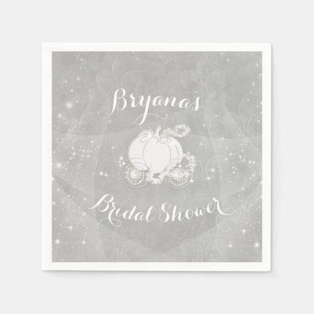 Silver Sparkle Carriage Cinderella Elegant Party Napkin (Front)