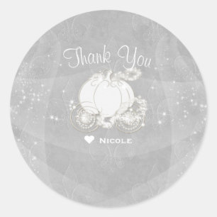 Silver Sparkle Carriage Cinderella Party Favour Classic Round Sticker