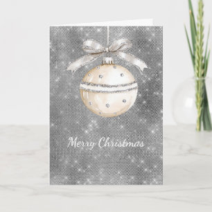 Silver Sparkle Christmas Ornament with Pretty Bow Card