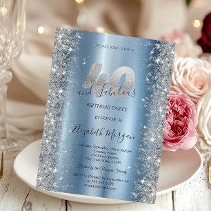 Silver Sparkle Diamonds Blue 40th Birthday   Invitation
