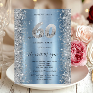 Silver Sparkle Diamonds Blue 60th Birthday   Invitation