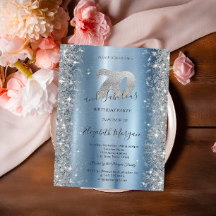 Silver Sparkle Diamonds Blue 70th Birthday   Invitation