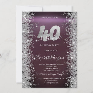 Silver Sparkle Diamonds Burgundy 40th Birthday   Invitation