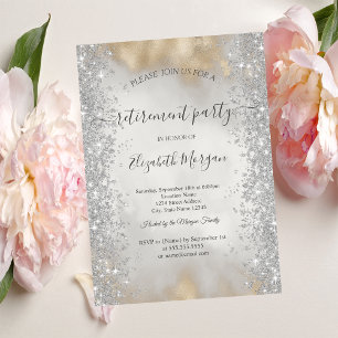 Silver Sparkle Diamonds Gold Glitter Retirement  Invitation