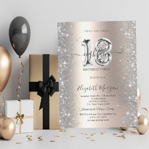 Silver Sparkle Diamonds Ivory 18th Birthday  Invitation