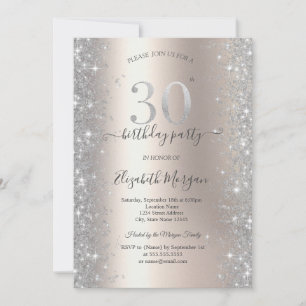 Silver Sparkle Diamonds Ivory 30th Birthday Party Invitation