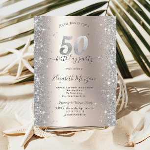 Silver Sparkle Diamonds Ivory 50th Birthday Party Invitation