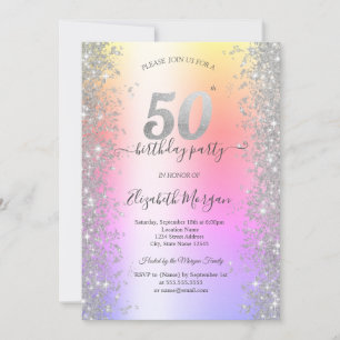 Silver Sparkle Diamonds Ombre 50th Birthday Party Invitation