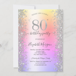 Silver Sparkle Diamonds Ombre 80th Birthday Party Invitation