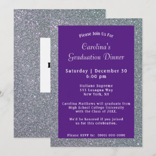 Silver Sparkle Dinner Purple Graduation Invitation