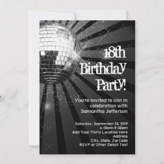 Silver Sparkle Disco Ball 18th Birthday Party Invitation