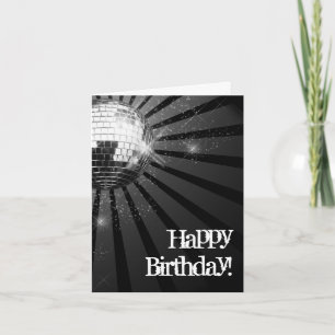 Silver Sparkle Disco Ball Happy Birthday Greeting Card