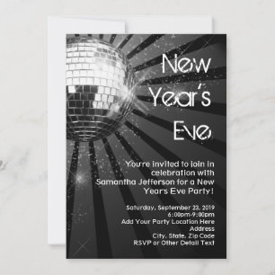 Silver Sparkle Disco Ball New Year's Eve Party Invitation