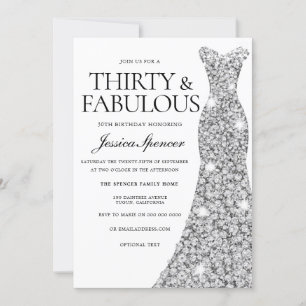 Silver Sparkle Dress 30 & Fabulous 30th Birthday Invitation