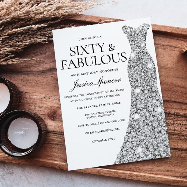 Silver Sparkle Dress 60 & Fabulous 60th Birthday Invitation (Creator Uploaded)