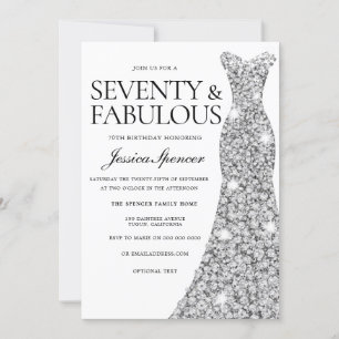 Silver Sparkle Dress 70 & Fabulous 70th Birthday Invitation
