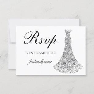 Silver Sparkle Dress all Birthday / Bridal RSVP Card