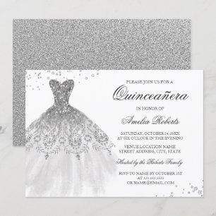 Silver Sparkle Dress Quinceanera Invitation