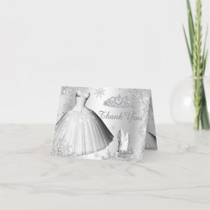 Silver Sparkle Dress & Tiara Thank You Card