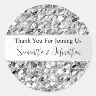 Silver sparkle faux foil aluminium glam metallic  classic round sticker