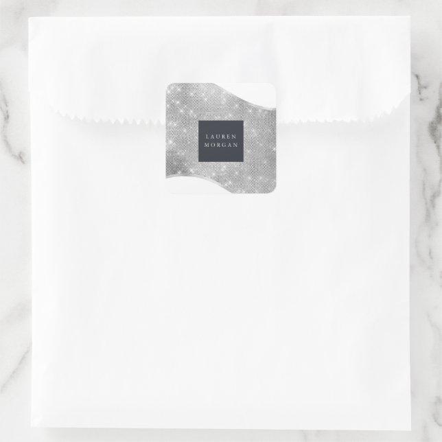 silver sparkle foil wave luxurious square sticker (Bag)