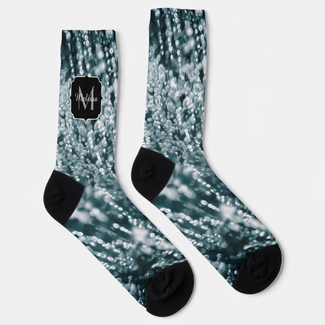 Silver sparkle Frozen Ice bubble abstract Monogram Socks (Right)