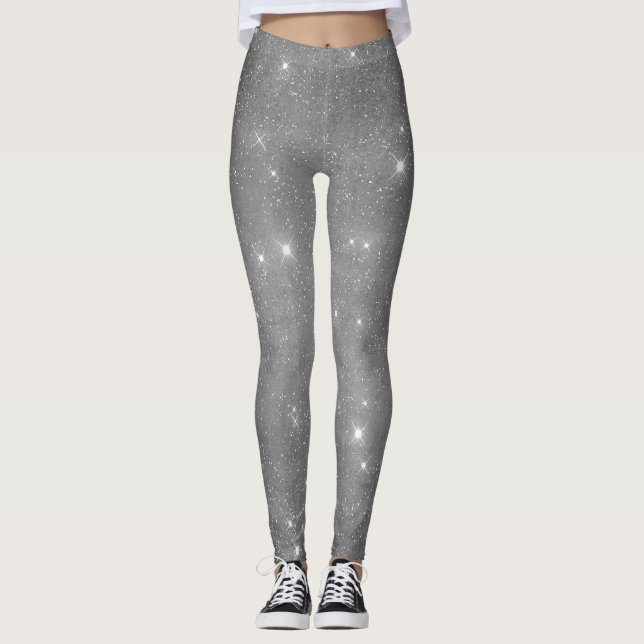 Silver Sparkle Girly Star Leggings (Front)