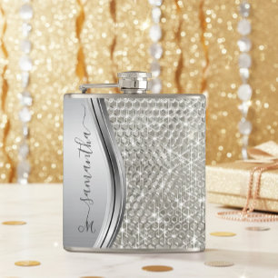 Silver Sparkle Glam Bling Personalised Metal Hip Flask