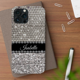 Silver Sparkle Glam Bling Personalized Metal iPhone 15 Case